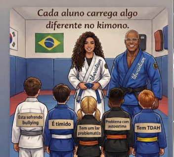 Ilustração sobre inclusão e Jiu-Jitsu kids